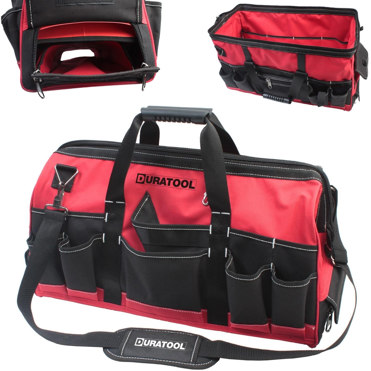 DURATOOL 22-inch Heavy Duty Large Tool Bag with 27 Pockets, Adjustable Strap, Wide Mouth Tools Bag Organizer for Construction