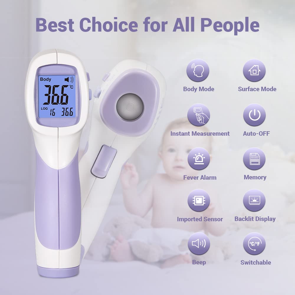 DT-8806H, Thermometer for Forehead, No-Touch Forehead Thermometer for Adults and Kids, FDA CE, Large LED Display and Gentle Vibration Alert