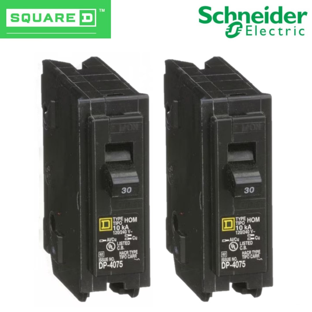 Square D 30 Amp Circuit Breaker HOM130 Homeline Single Pole, 120V, 2-Pack