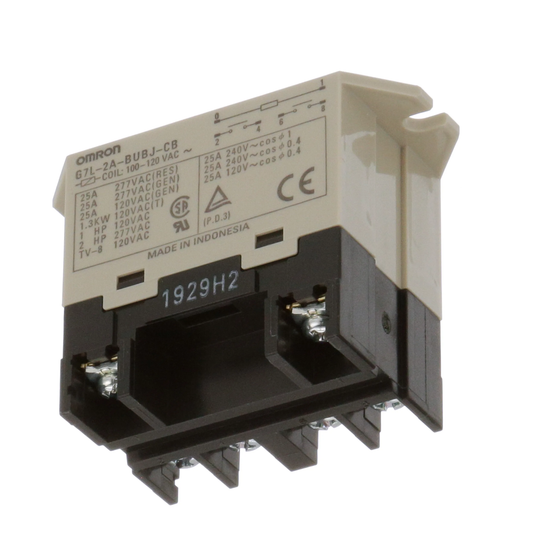 Omron G7L-2A-BUBJ-CB AC100/120 General Purpose Relay 120 VAC, 25 Amps, DPST-NO (2 Form A), Chassis Mount, Non Latching