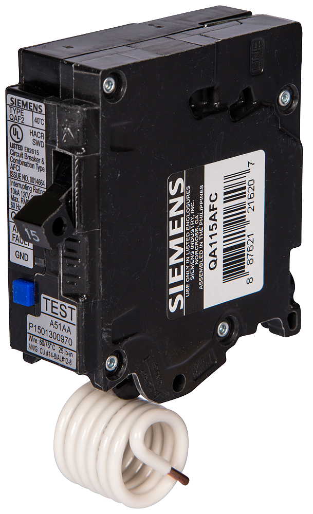 Siemens 20 Amp Arc Fault AFCI Breaker QA120AFC Combination Type Circuit Interrupter, 120V AC, Single Phase, 10kA at 120V AC, 1 Pole