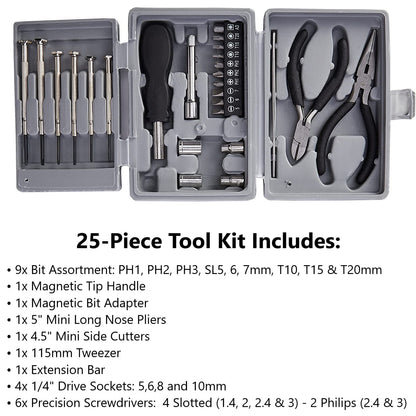 DURATOOL 25-Piece Mini Tool Kit Set for Home, Office, Dorm, and Basic Repairs - Portable Small Tool Kit with Case for Travel