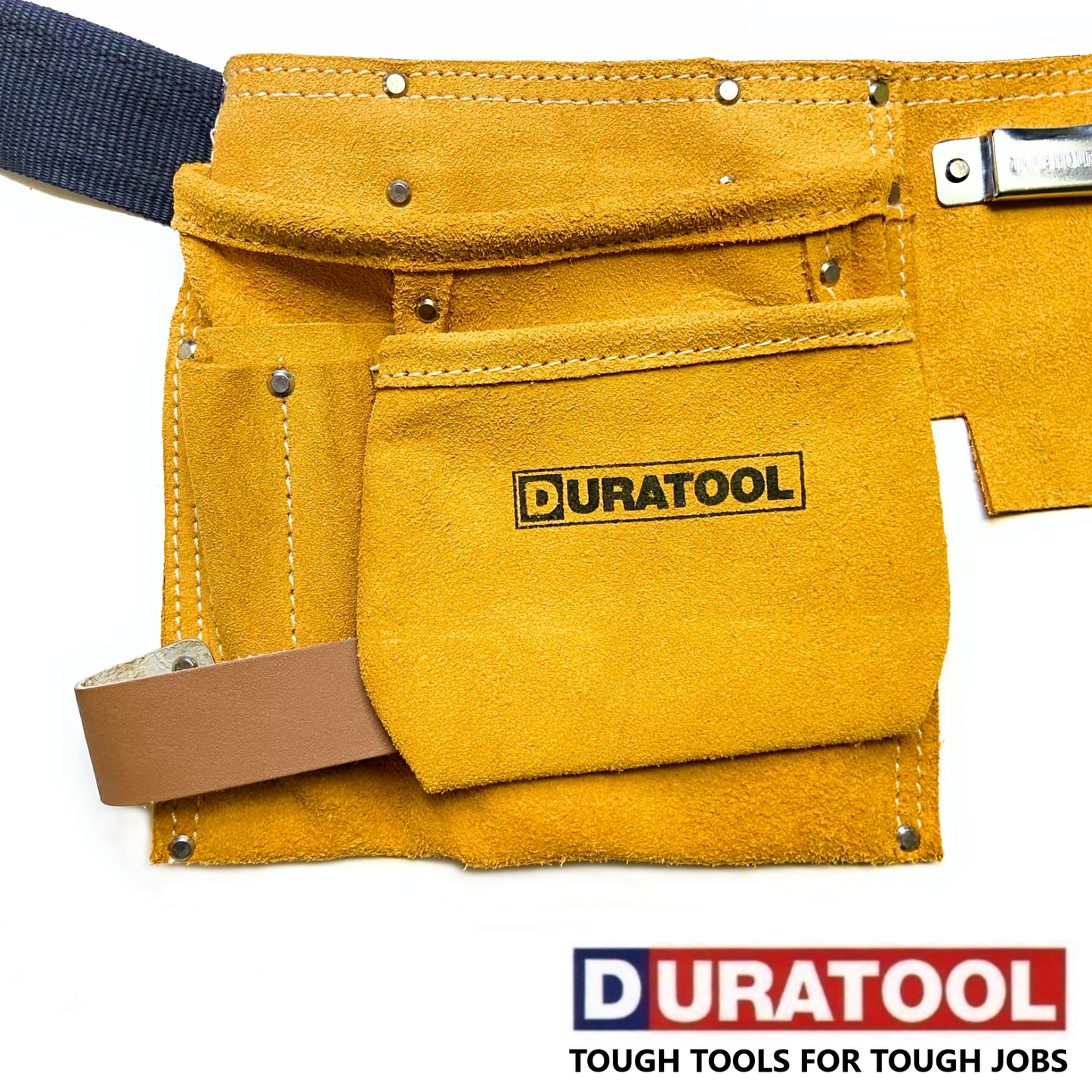 DURATOOL Leather Tool Belt Work Apron with 11 Pockets, 2 Pouches, 2 Hammer Loops - For Contractors, Plumbers, Carpenter Heavy Duty Tool Belts for Men