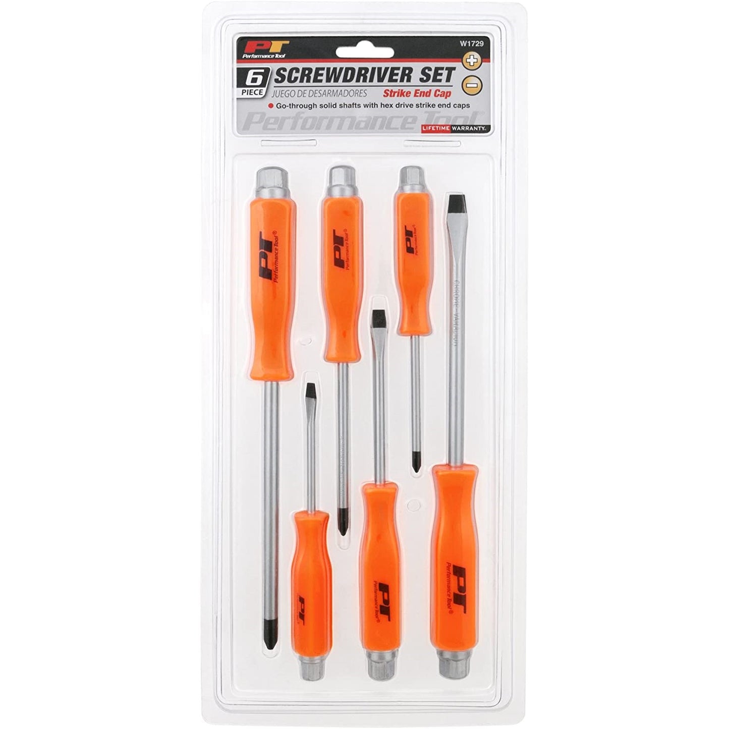 Performance Tool W1729 Professional Go-Through Screwdriver Set with Heat Resistant Handles and Magnetic Tips, Includes Phillips and Slotted Sizes